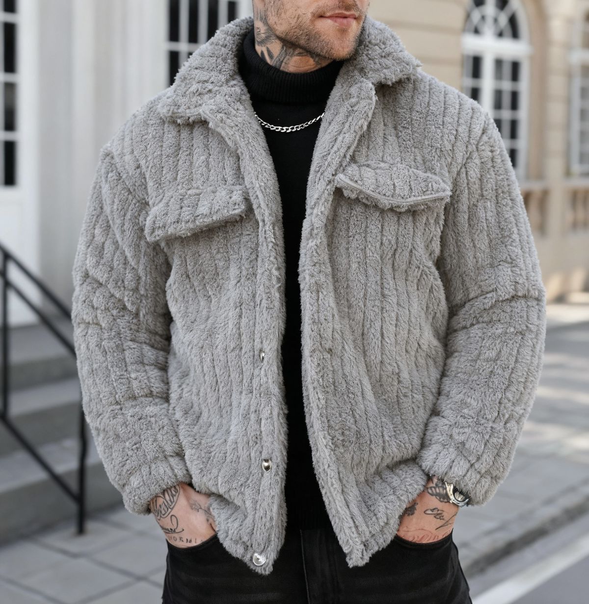 Fleece-Lined Turn-Down Collar Jacket – Comfortable Winter Coat For Men (Casual American Style)_viptrois.com