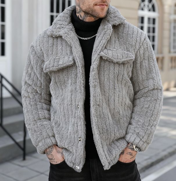 Fleece-Lined Turn-Down Collar Jacket – Comfortable Winter Coat For Men (Casual American Style)_viptrois.com