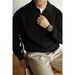 Men’s Vintage V-Neck Knit Sweater – Oversized Pullover With Lapel Collar (M-4XL) – Warm & Stylish (Black/Grey/Beige)_viptrois.com