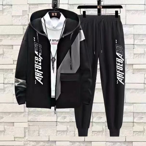 Cardigan Hooded Sweatshirt Set For Men, Autumn New Fleece Trendy Stylish Long Pants, Lightweight Loose Fit Jacket_viptrois.com