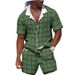 Men's Short Sleeve Plaid Shirt & Shorts Set - Casual Print Shirt With Collar Summer Outfit_viptrois.com