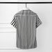 Men's Black & White Striped Tencel Blend Short-Sleeve Shirt – Slim Fit Breathable Business Casual (Sizes 38-48)_viptrois.com