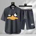 Men's Clothing 2024 Waffle Casual Summer Suit Men's Loose Teen Short sleeved T shirt Shorts Handsome Two piece Suit_viptrois.com