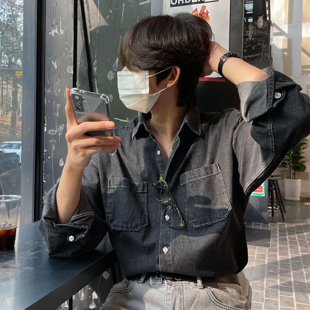 Spring Autumn Korean Style Trendy Denim Men's Long Sleeved Loose And Versatile Casual Shirt Jacket_viptrois.com