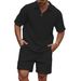 Men's Summer Waffle Knit Polo Shirt & Shorts Set - Breathable Lightweight Casual Outfit For Gym, Travel & Daily Wear_viptrois.com