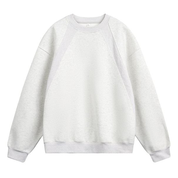 Nordmann Textured Space Cotton Patchwork Heavyweight Crew Neck Sweatshirt Unisex Autumn Boxy Fit Couple Casual Pullover Jacket_viptrois.com