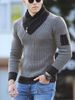 1 2023 New European And American Style Scarf Collar Knitted Pullover Long Sleeve Men's Patchwork Sweater Jacket_viptrois.com