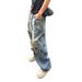 Distressed Tie-Dye Men's Jeans | Vintage Streetwear Straight Leg Baggy Pants For Casual Wear | Cotton Denim High Waist Trousers (Blue, S-3XL)_viptrois.com