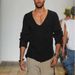 Men's Clothing Men's Long Sleeved V Neck Loose Plus Size Men's Fashion Casual Solid Color Knitted Pullover Cross Border Sweater_viptrois.com