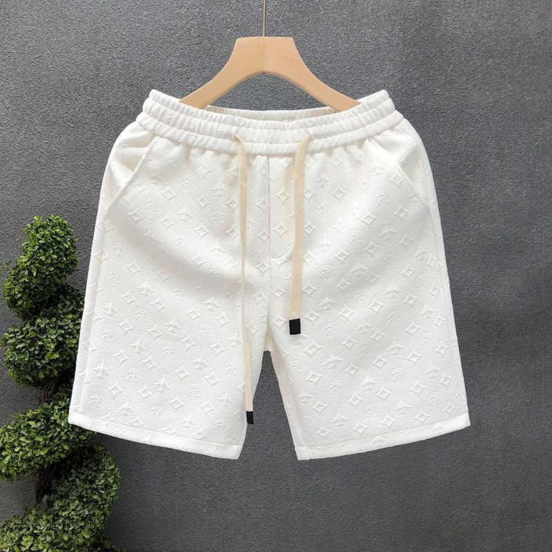 Light Luxury Style White Jacquard Shorts For Summer Fashion Brand Split 2023 New Men's Half Cut Pants_viptrois.com