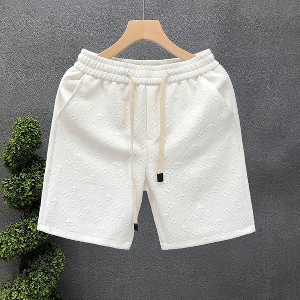 Light Luxury Style White Jacquard Shorts For Summer Fashion Brand Split 2023 New Men's Half Cut Pants_viptrois.com