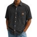 Men's Vintage Corduroy Short-Sleeve Shirt – Retro Button-Up With Patch Pockets & Leather Logo (Khaki/Grey/Navy/12 Colors, S-5xl)_viptrois.com