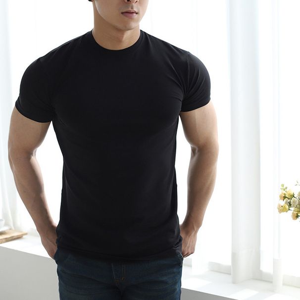 Men's Fitness Muscle Solid Color T Shirt Tops_viptrois.com