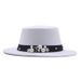 French British style pearl ribbon flat top hat autumn and winter new wool hat female gentleman hat wide brim felt hat_viptrois.com