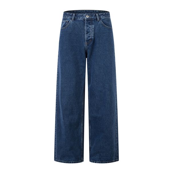 Men's Straight-Leg Jeans Vibe American Street Style Basic Versatile Simple Button Closure Casual Pants_viptrois.com
