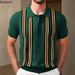 2025 Männer Sommer Kurzarm Polo Shirts Gestrickte Revers Strickjacke Top Streifen Nähte Männer Polo T-shirt Mode Camisa Hombre_viptrois.com