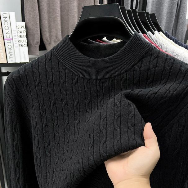 "Men's High Neck Jacquard Sweater – Premium Knit Pullover For Autumn & Winter Layering"_viptrois.com