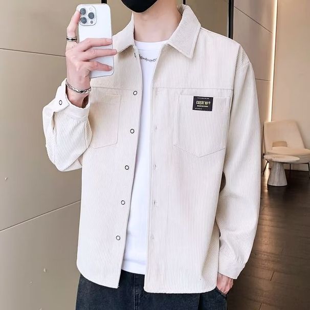 Spring and Autumn New Hong Kong style Corduroy Long sleeved Shirt Men's Shirt Jacket Trendy Casual Collar Jacket_viptrois.com