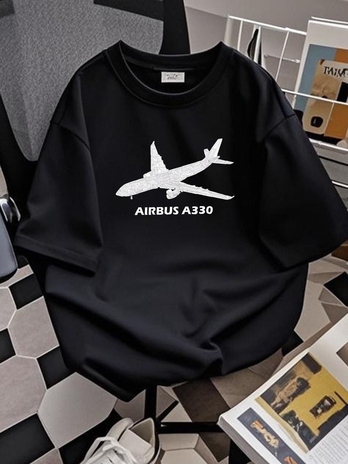 Airbus A330 Jet Airplane Cutaway Aviation Pilot Gift T Shirt Streetwear Stretched Versatile Homme Casual Unisex Top For Everyday Wear Fashion_viptrois.com