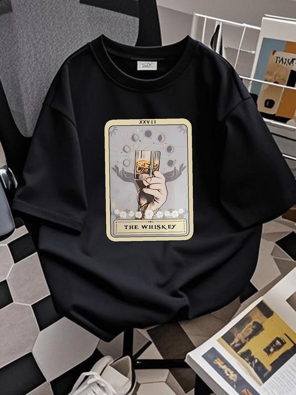 Whiskey T Shirt The Tarot Card Lover S Bartender Comfortable Top For Everyday Wear Slightly Summer Unisex Versatile Fashion Streetwear Soft_viptrois.com