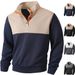Men’s Color-Block Quarter-Zip Sweatshirt – Thermal Lined Polyester Pullover (Windproof, 4 Colorways, S-XXXL)_viptrois.com