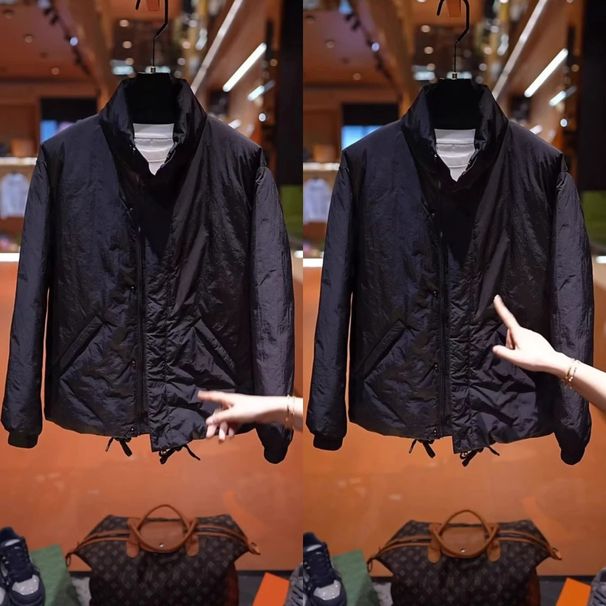 High-Quality Light Luxury Solid Color Stand Collar Retro Personality Cool Men And Women Autumn Winter Warm Loose Jacket_viptrois.com