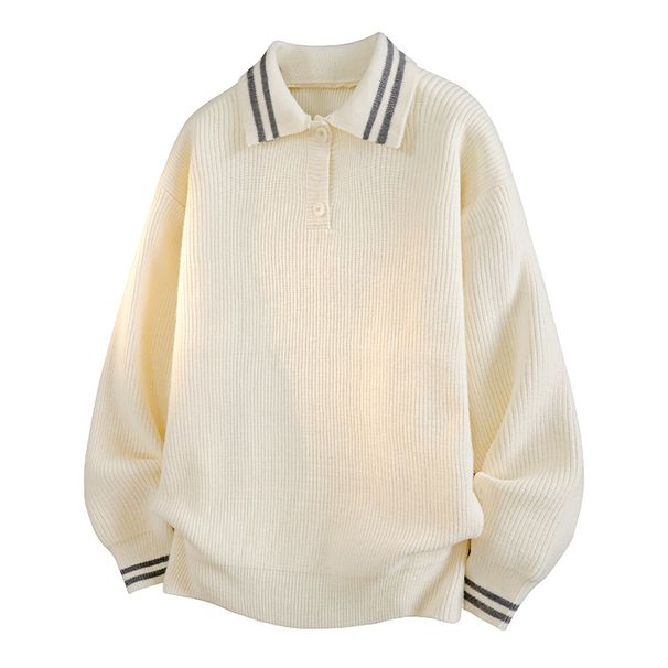 Men's Classic Knit Polo Shirt - Winter-Ready Thickened Cotton Blend - Relaxed College Style Crewneck Sweater For Casual & Smart Wear_viptrois.com