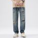 Men's Clothing New Retro Washed Hole Jeans Men's Casual Versatile Loose Straight Wide Leg Pants Handsome Style_viptrois.com