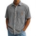Men's Vintage Corduroy Short-Sleeve Shirt – Retro Button-Up With Patch Pockets & Leather Logo (Khaki/Grey/Navy/12 Colors, S-5xl)_viptrois.com