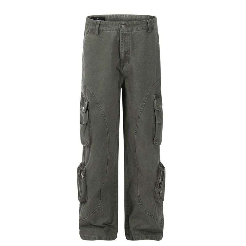 Men's Clothing Retro Distressed Multi Pocket Straight Overalls For Men And Women Casual Loose Trousers Trendy Brand INS_viptrois.com