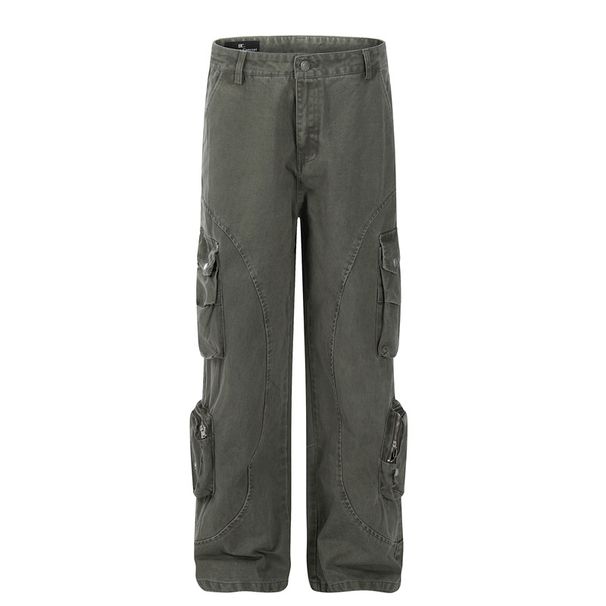 Men's Clothing Retro Distressed Multi Pocket Straight Overalls For Men And Women Casual Loose Trousers Trendy Brand INS_viptrois.com