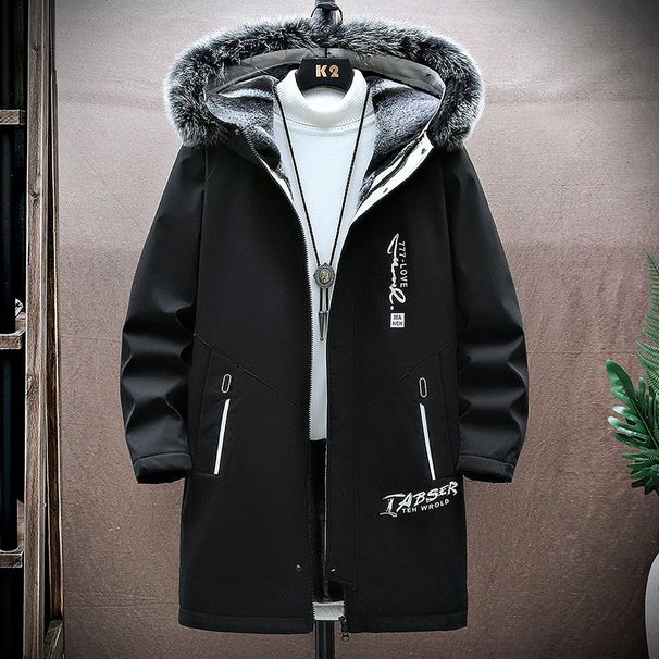 Men's ClothingTrade Men's Winter New Style Plus Velvet Thickened Hooded Medium And Long Printed Cotton Coat Trendy Men's Casual Warm Cotton Coat_viptrois.com