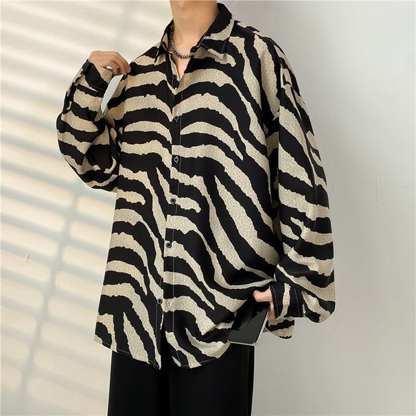 Zebra Print Long Sleeved Shirt For Men, Loose And Retro Floral Shirt Jacket With A Sense Of Drape_viptrois.com