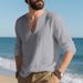 Men's Relaxed Fit Linen V-Neck Tee - Breathable Long Sleeve Shirt For Autumn (7 Colors, M-XXXL)_viptrois.com