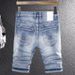 Men's Simple Trend Light Blue Ripped Denim Shorts Men's Fashion Versatile Casual Stretch Shorts Men's Mid-Length Pants_viptrois.com