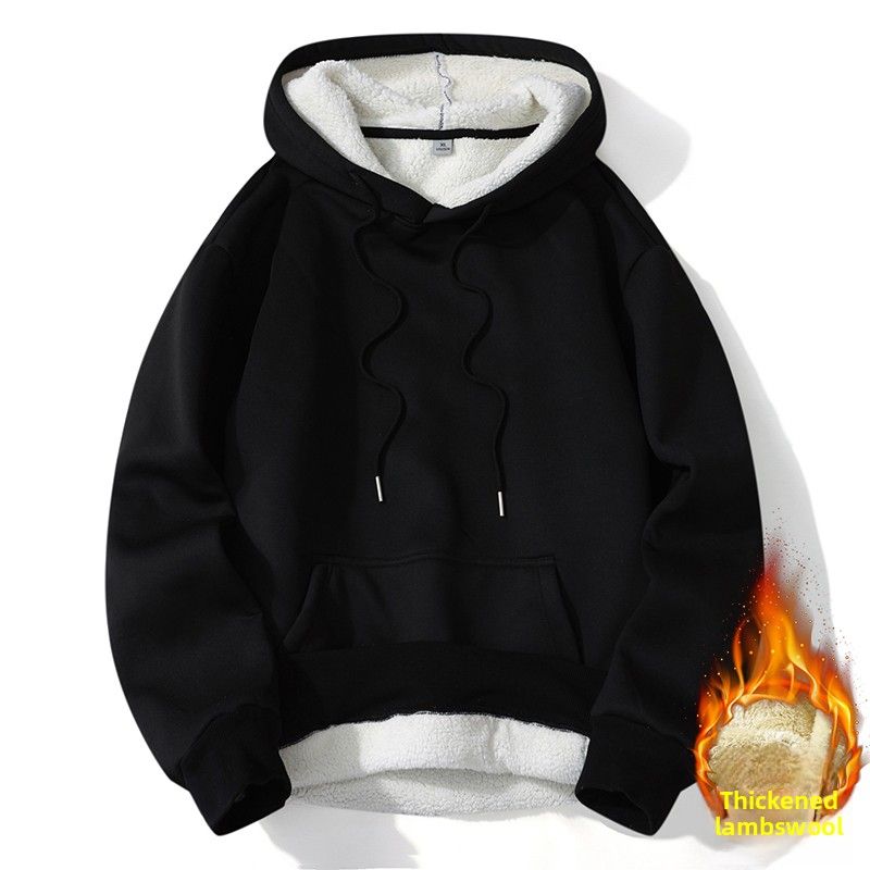 Men's Sweater Two Open Long Sleeve T-Shirt Crew Neck Fleece Thickened Lamb Fleece Hooded Sweater_viptrois.com