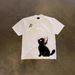 Heavyweight Pure Cotton T-Shirt For Men And Women Short Sleeved Couple Top With Butterfly And Cat Print Oversized Fit 250g_viptrois.com