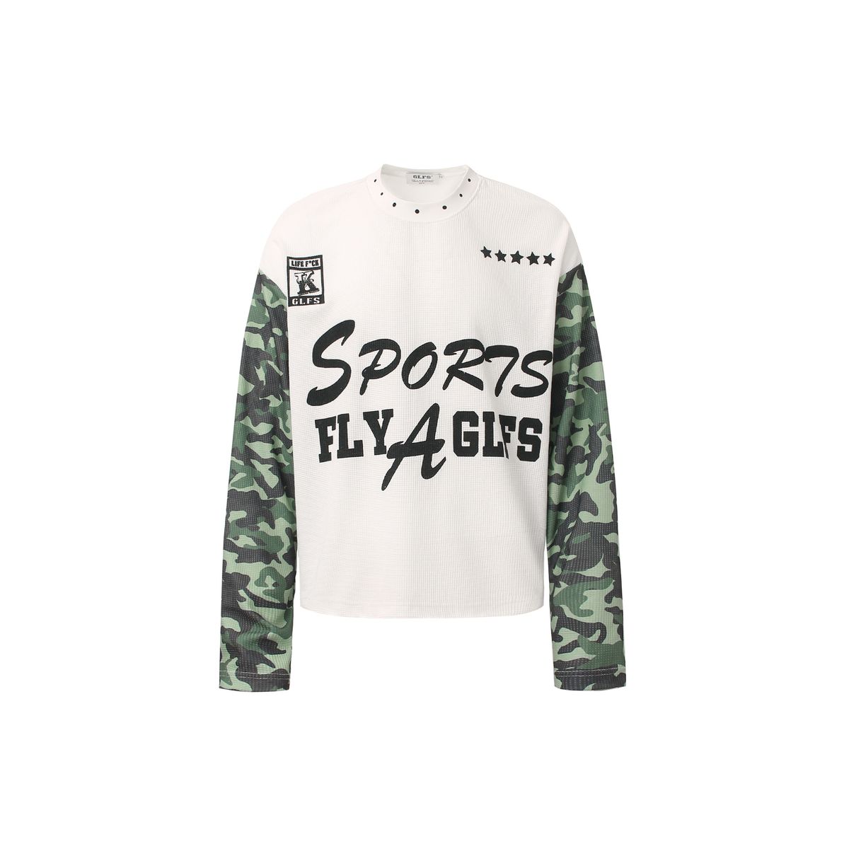 JW323 American Retro Street Trendy Men's And Women's High-end Splicing Camouflage Design Men's Waffle Long-sleeved T-shirt_viptrois.com