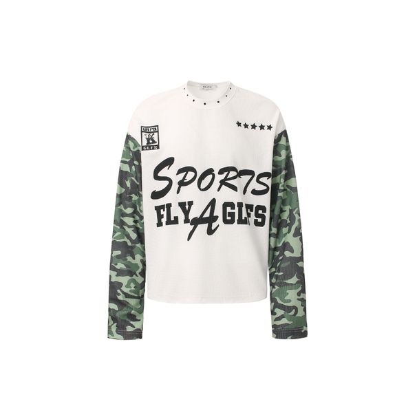 JW323 American Retro Street Trendy Men's And Women's High-end Splicing Camouflage Design Men's Waffle Long-sleeved T-shirt_viptrois.com