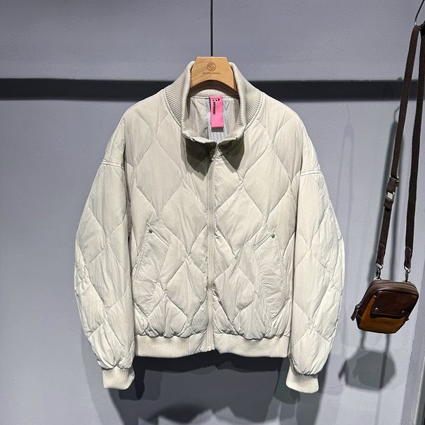 Korean Style Winter New Solid Color Stand Collar 90% White Duck Down Jacket Casual Warm Versatile Short Coat_viptrois.com