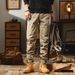 Men's Heavyweight Casual Pants - Relaxed Fit Cargo Pants With Elastic Cuffs, Pure Cotton Vintage Workwear Style, Multi-Pocket Design_viptrois.com