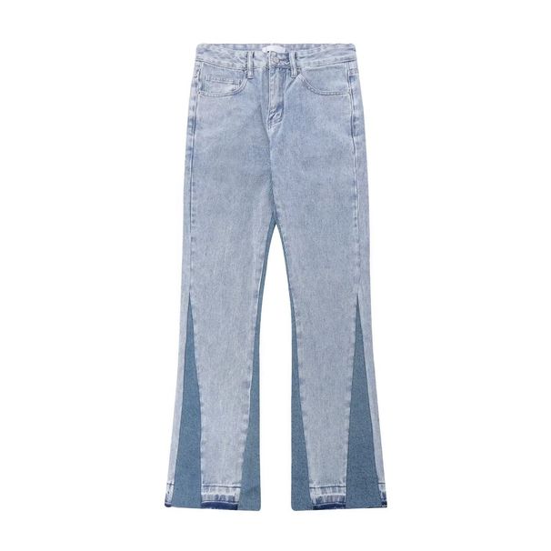 High Street Splicing Washed Light Colored Jeans For Men's Hiphop Trendy Straight Leg Pants With A Niche Design And_viptrois.com