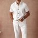 Men's Casual Shirts Men's Summer New Solid Color Lapel Breathable Men's Trousers Suits_viptrois.com