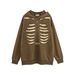 Dark Design Sense Cut Out Skeleton Hooded Sweatshirt For Men, Niche Trendy Brand, Washed Vintage Distressed Pullover_viptrois.com