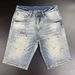 Men's Clothing Fashion Ink Splash Embroidery Denim Shorts Elastic Hole Style Five Point Pants Half Leg Pants_viptrois.com