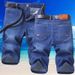 Thin Men's Straight Leg Jeans Shorts Elastic Slim Fit Summer Youth Mid-Length Pants_viptrois.com