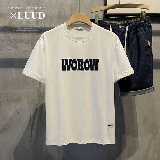 New Trendy Letter Printing Men's Clothing Round Neck Short Sleeve Summer Casual Simple T-shirt Cotton Top Couple T-shirt_viptrois.com