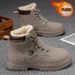 Men's Classic British Style Fleece-Lined Martin Boots - Comfortable Round Toe Casual Shoes For Winter (Khaki, Black, Gray, Green)_viptrois.com