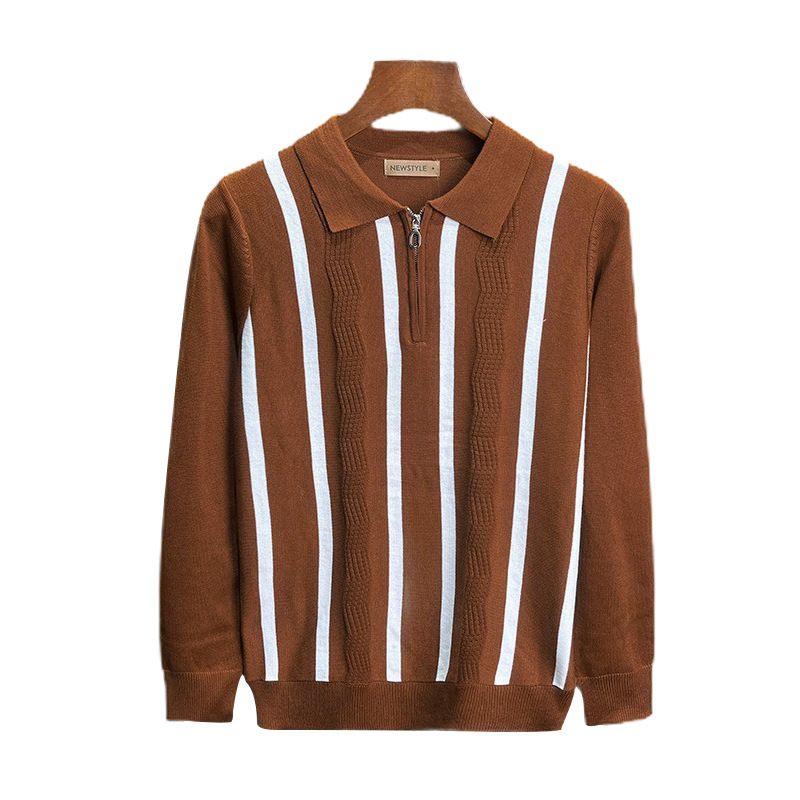 Men's Plus Size Business Casual Polo Knit Sweater - Fit Striped Jacquard Pullover With Breathable Stretch Fabric_viptrois.com