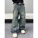 Men's Retro Washed Wide Leg Jeans American Street Style Trendy High End Distressed Loose Fit Cross Border Chain Link Trousers_viptrois.com